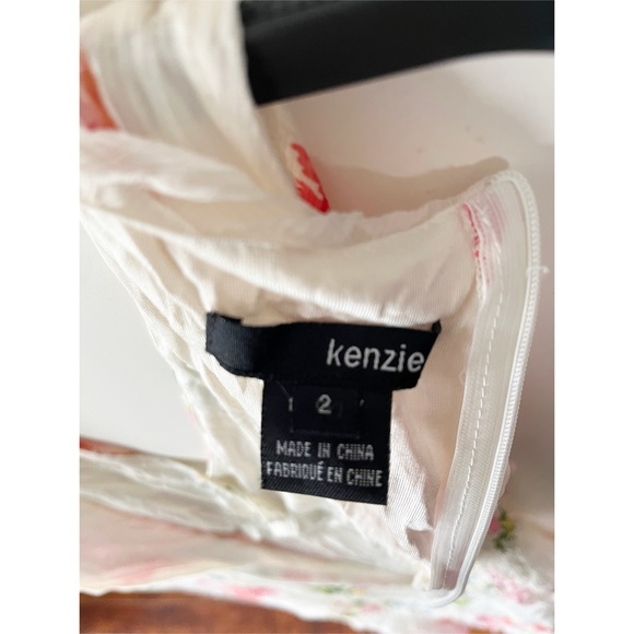 Kenzie White Pink Floral Silk V-Neck Sleeveless Dress 2 - Picture 8 of 10